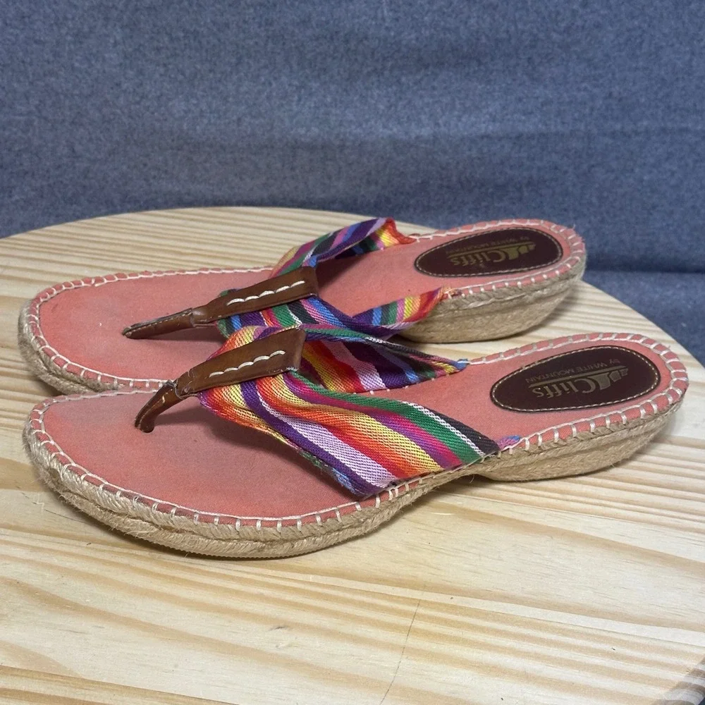 Cliffs by White Mountain Striped Espadrille Wedge Flip Flop Sandals Women's  11M
